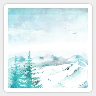 Watercolor Winter Scene Snowy Mountains Sticker